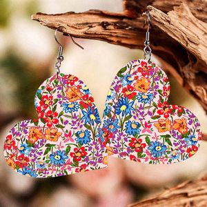 Dangle Earrings Design Love Floral Flower Heart Faux Leather Drop For Women Fashion Jewelry Gift