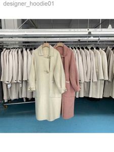 Misturas de lã feminina estilo coreano casacos de lã alpaca jaquetas femininas 2023 outono/inverno lapela chifre botão solto casaco de lã longo reduzindo a idade L230920