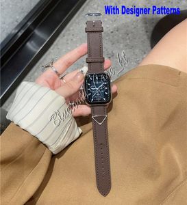 Luxury P Designer Leather Watchband för Apple Watch Band 49mm 44mm 38mm 40mm 41mm 45mm Triangular Namnplatta Designers IWATCH 9 8 1 2 3 4 5 6 7 S1 S2 S4 S5 S6 S7 S8 SE Rems