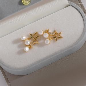 Stud Earrings Women's Star Moon Pearl Dangle Pendant Geometric For Women Gold Color Metal Earring 2023 Trend Jewe