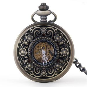 Relógios de bolso requintado esqueleto flor manual relógio mecânico vintage steampunk colar pingente para homens e mulheres acessórios