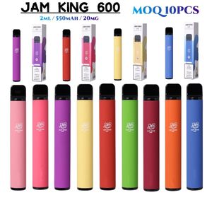 Оригинальный Jam King 600 Puff Vape, одноразовая сигарета со вкусом, 2 мл, предварительно заполненный стартовый комплект на 600 затяжек, 2%, 20 мг, 550 мАч, аккумулятор, оптовые вейпы, завод в Китае