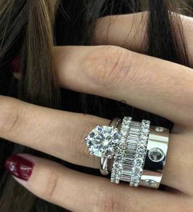 Bandringar klusterringar fina smycken 925 sterling silver fyrkantig diamantband ring set lyx cocktail bröllop naturlig vit safir för wom6380550 x0920