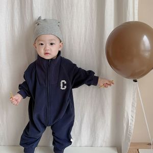 Rompers Autumn Baby Long Sleeve Romper Boy Girl born Letter Print Lapel Jumpsuit Infant Cotton Casual Zipper Onesie 024M 230919