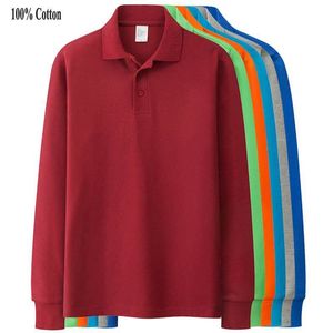 Męskie polo najwyższej jakości jesienne solidne męskie koszule 100% bawełniany długi rękaw Casual Lapel Tops Fashion Mężczyzna Ubranie S-3XL 230920