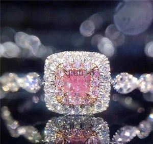 Pierścienie zespołu cała moda moda księżniczka Pierścień Cut Pink Diamond CZ S925 Srebrny Srebrne Miłośnicy zaręczynowe Pierścień dla kobiet Jewelry Bride GI2174363 X0920