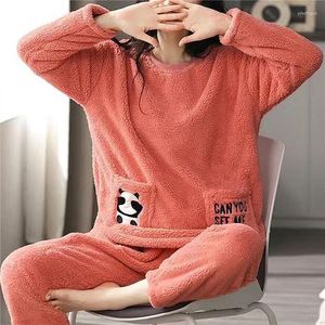 Pigiama di flanella da notte da donna per donna Inverno Cashmere Tenere al caldo Camicia da notte Ragazze adulte Orso simpatico cartone animato Corallo Vestiti per la casa