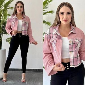 Giacche da donna Abiti firmati di lusso maniche lunghe bavero collo giacche di jeans nuovo cappotto patchwork scozzese da donna in velluto a coste