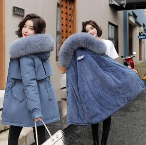 Frauen Parka Mode Lange Mantel Wolle Liner Mit Kapuze Parkas Neue Winter Jacke Schlank mit Pelz Kragen Warme Schnee Tragen Gepolsterte kleidung