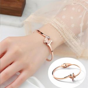 Bangle 316L Stainless Steel Zircon Frosted Butterfly Opening Bracelets Ladies Fashion Trend High Jewelry Accessories Party Gift B569