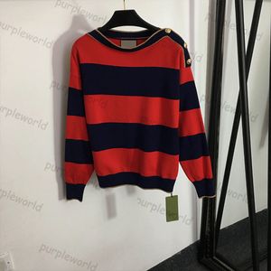 Sweater Winter Striped Shoulder Buckle Design Line Neck Long Sleeve Casual Pullover Fashion Knitwear