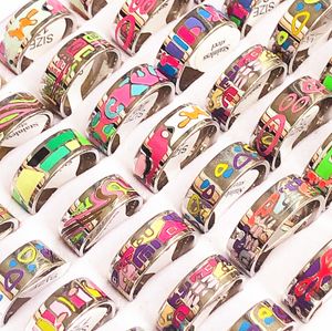 Wedding Rings Wholesale 15 20 30PCS batch of high grade enamel pattern mixed stainless steel rings 8mm men s and women s fashion jewelry gift 230920