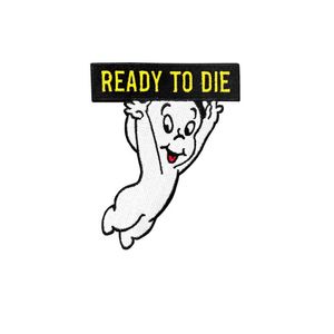 Cartoon Ghost READY TO DIE Embroidery Iron On Patches For Shirt Bag Clothes DIY Custom Design Applique 282A