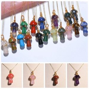 Pendant Necklaces Gift For Women Men Tiger Eye Amethyst Natural Stone Mushroom Wire Wrap Crystal Necklace