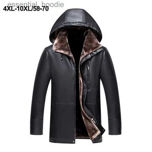 Women's Fur Faux Fur Men Leather Jacket Faux Sheepskin Coat Winter Warm Leather Coat Overcoat Motorcycle Leather Jacket Hooded Plus Size 4XL-10XL L230920