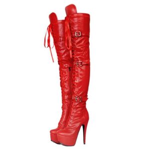 Kolnoo Ladies Thigh High Boots Buckle Straps Sexy Nightclub Dance Over Knee Boots Dance Evening Fashion Long Boots Red Shoes 289L26319592