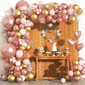 Decoração de festa 134 pcs rosa balão de ouro guirlanda arco kit rosa branco confete balões de látex para casamento aniversário menina bebê showe 230920
