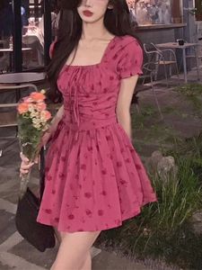 Casual Dresses Summer Print France Style Vintage Dress Women Shirring Fairy Sweet Party Mini Female Bandage Korean Designer 2023