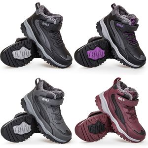 Winter Waterproof Cotton Shoes Black Gray Red Non-slip Snow Boots Trainers Outdoor Sports Color4 Real Leather