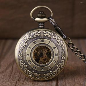Pocket Watches Antique Moire Design Hollow Manual Mechanical Watch Vintage Steampunk Necklace Pendant Accessories Clock Men's Gift