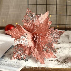 Dekorative Blumen 1PC 25CM Glitter Künstliche Weihnachtsbaum Ornamente DIY Weihnachten Kranz Blumen Köpfe