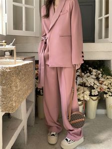 Womens Two Piece Pants Alien Kitty Autumn Pink Suits Formal Women Office Lady Work Wear Elegant Slim Blazers Straight Daily Loose Sets 230920