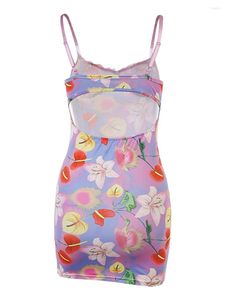 Casual Dresses Floral Print Spaghetti Strap Backless Bodycon Mini Dress - Sexig Y2K Beach Party Sundress för kvinnors sommargarderob
