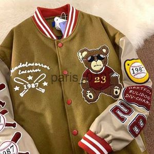 Men's Jackets 2022 Unisex Oversized Baseball Jacket With Bear Embroidery Fashion Loose Fit Letterman Coat Outerwear Tops For Couples Men's Jackets 11 x0920