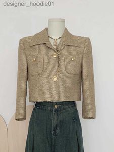 Женские шерстяные высококачественные французские винтажные твидовые куртки с небольшим ароматом для женщин 2023, осень-зима, жареное уличное шерстяное короткое пальто, верхняя одежда L230920