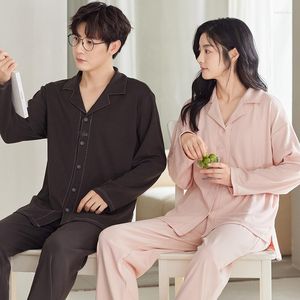 Men's Sleepwear Cotton High Quality Couples Pajamas Set Korean Fashion Cardigan Women And Men Matching Loungewear Pyjama Homme