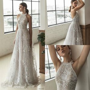 Julie vino rendas vestidos de casamento halter sem costas abiti praia vestidos de noiva vestidos uma linha princesa vestido de casamento do país mais size268i