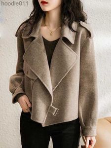 Parkas femininas jaquetas de inverno para mulheres 2023 moda quente casual jaquetas curtas para mulheres gola virada para baixo outono e inverno casacos de lã femininos L230920