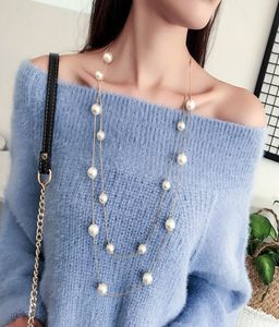 New Long double layer Simulated Pearl Necklace Women Sweater Chain Necklace female Collares Statement Jewlery Whole 20199403162