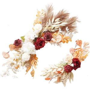 Juldekorationer bröllop båge blommor boho stil dekorativa blommor swags grönska arbor arrangemang med pampas gräs för rena draperier 230919