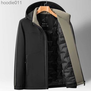 Women's Down Parkas 2023 Winter Warm Hooded Duck Down Jacket Mens Business Casual Hat Löstagbar puffer Coat Outwear Solid Thick Down Parkas kläder L230920