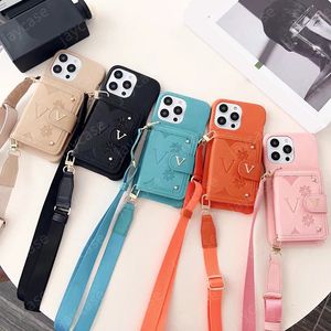 İPhone 15 Tasarımcı için Telefon Kılıfı Lüks Çiçekler Kılıflar Moda Crossbody Phonecase Deri Kapak Kabuğu İPhone 15promax artı 14 13 12 11