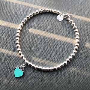 S925 Sterling Silver Ladies Classic Emamel Heart-Shaped Tag 4M Bead Armband European och American Popular Ladies Holiday Presents 20320u