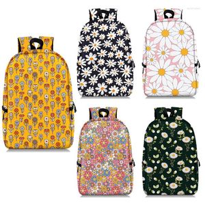 Skolväskor Söt Daisy Print ryggsäck för tonåring Marguerite Mönster Pretty Flowers Boys Girls Daypack Bookbag Women Laptop Bag