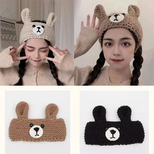 Moon Wool Hat Hair Band Kvinna Autumn Winter Korean Cartoon Bear Söta handvävda kaninöron Face Wash Pannband