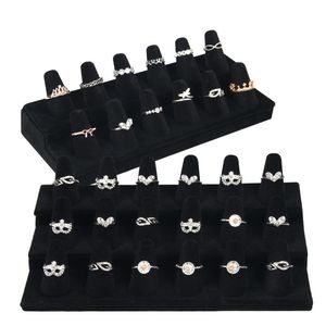 Smyckeslådor Fingerstil 18 Ring Display Holder Stand Flocking Tray Counter Organizer Lagring 230920