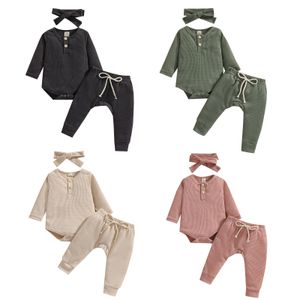 Clothing Sets Citgeett Autumn born Baby Boys Girls Clothes Solid Long Sleeve Romper Tops Elastic Pants Headband Spring Suit 230919