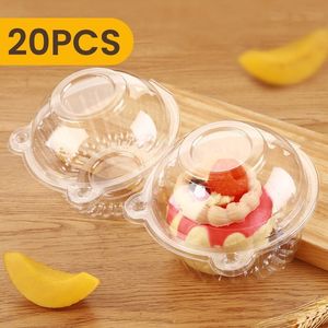 Moldes de cozimento 20pcs recipientes de cupcake individuais descartáveis caixas transparentes de plástico único muffin cúpula bolo suportes adequados para salada de frutas parte 230919