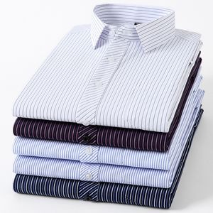 Camisas masculinas clássicas de manga comprida listrada camisas básicas de remendo único bolso formal padrão de negócios fit escritório camisa social s 8xl 230920