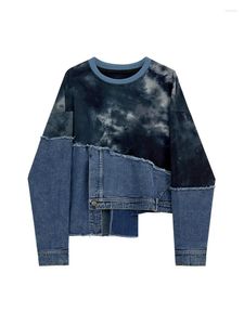 Felpe con cappuccio da donna Autunno Inverno Donna Harajuku Moda Design irregolare Y2k Streetwear Denim Girocollo Pullover Felpa con cappuccio Tie Dye Grunge