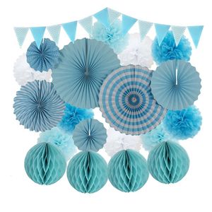 Outros suprimentos de festa de evento Mi Primera Comunion Decoração Rosa Azul Conjunto Pendurado Fãs de Papel Cerimônia de Casamento Favor Tecido Pompons Flor Decoração de Batismo 230919