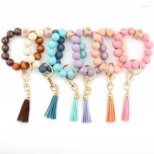 Keychains Silicone Wooden Beads Bracelets Bangles Velvet Suede Tassel Keychain For Fashion Women Summer Lady Gift