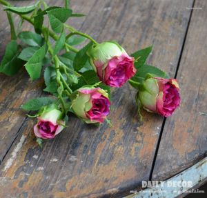 Dekorativa blommor (10 st/parti) Partihandel Artificial Rose Buds Silk Flower 4 Heads Fake Wedding