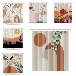 Shower Curtains Nordic Wind Abstract Art Boho Shower Curtain Waterproof Polyester Bath Curtain Morandi Color Block Curtains For Bathroom Decor 230919