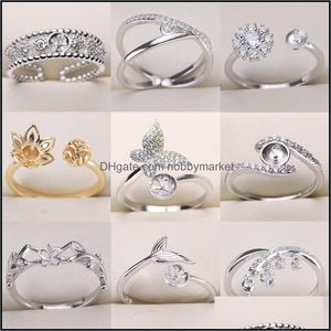 Ustawienia biżuterii DIY Pearl Pierścień 925 STERLING Sliver Pierścienie dla kobiet 12 stylów Regulowany rozmiar prezentu świątecznego Hurtowa Drop d dhgarden otlre