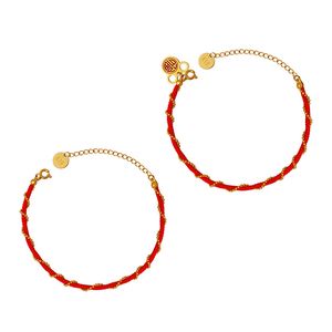 National Fengfu Brand Red Rope Armband Titanium Steel 18K Gold Icke-blekande smycken Wholesale Women's Double-Layer Splice Chain